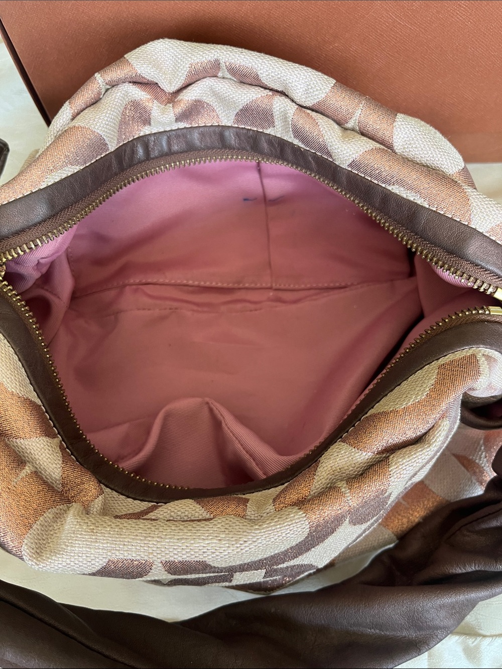 Coach Brown and Pink Signature Jacquard Crossbody with Coin Pouch - Picture 8 of 10
